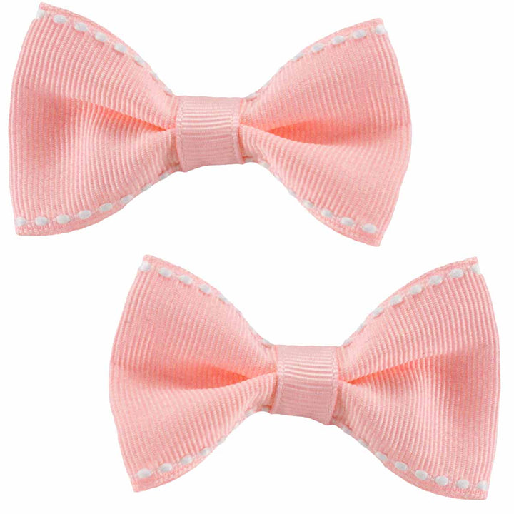 Grosgrain Bow Hair Clips Set of 2 White Stitching - Atomic Cherry