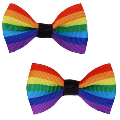 Set of two Hair Clips - Rainbow Pride Bows with black center tie