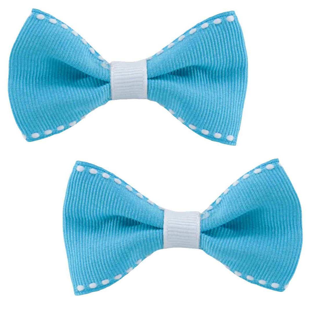 Grosgrain Bow Hair Clips Set of 2 White Stitching - Atomic Cherry