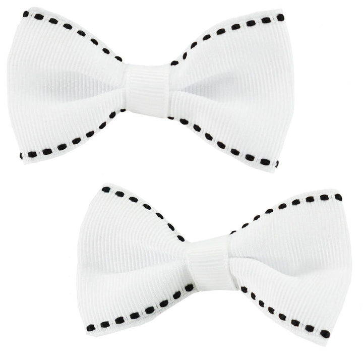 Grosgrain Bow Hair Clips Set of 2 White Stitching - Atomic Cherry