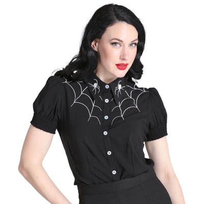 Hell Bunny Arania Spider Web Top model image front