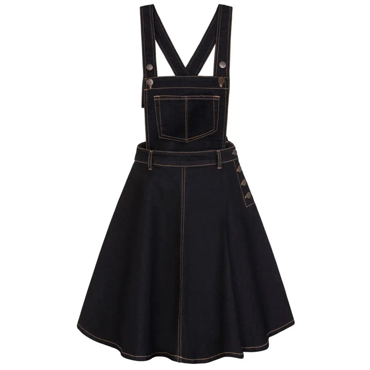 Navy Blue Dakota Pinafore Dress - Hell Bunny Stretch Denim Mini