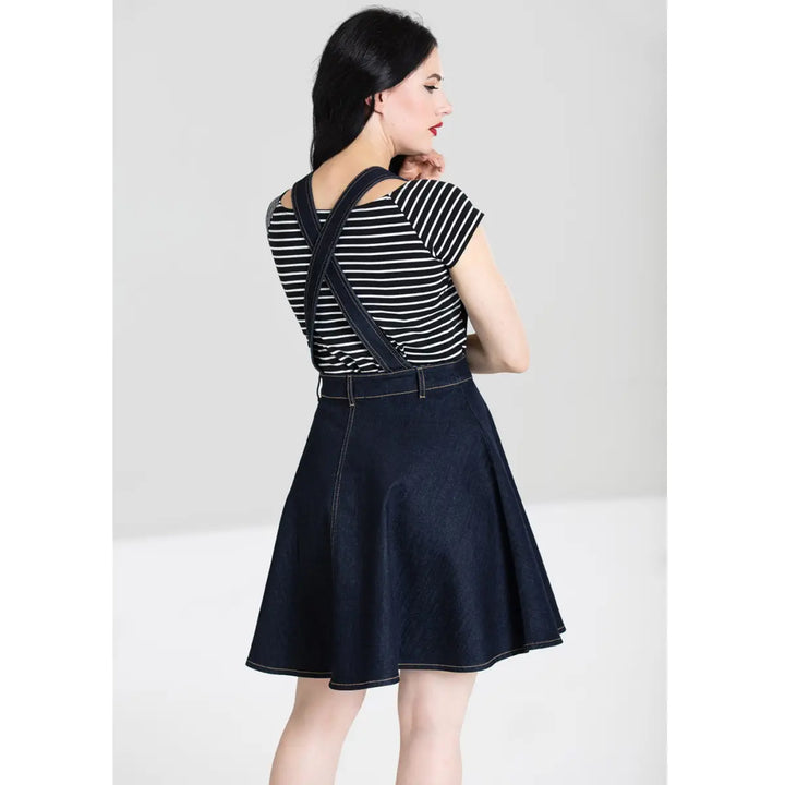 Navy Blue Dakota Pinafore Dress - Hell Bunny Stretch Denim Mini