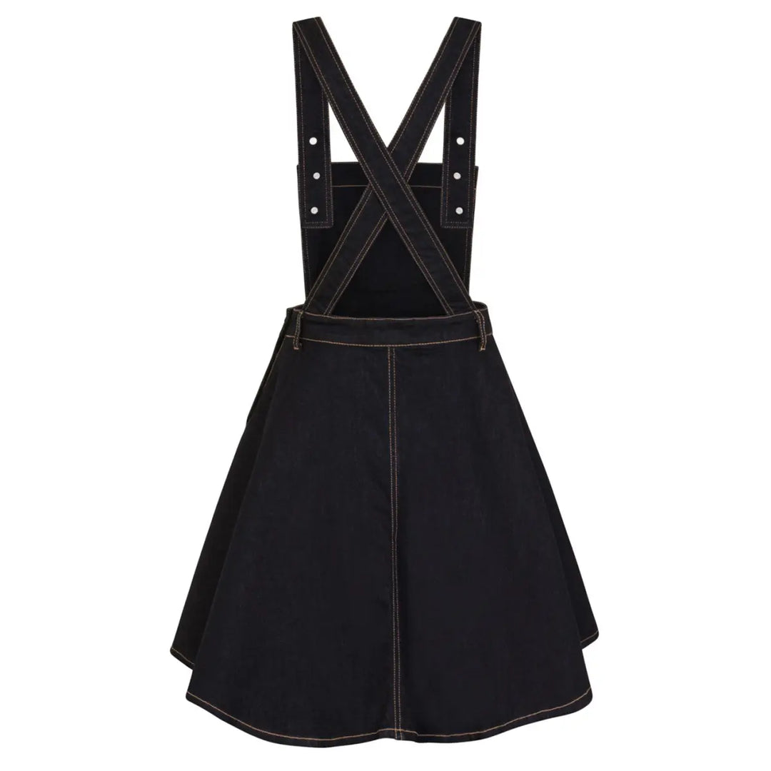 Navy Blue Dakota Pinafore Dress - Hell Bunny Stretch Denim Mini
