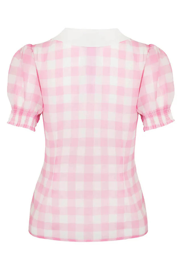 Pink White Cindy Top - Hell Bunny Gingham Check 1950s Womens