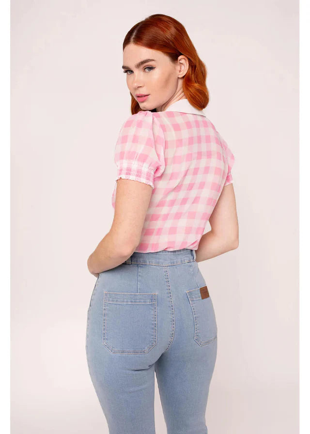 Pink White Cindy Top - Hell Bunny Gingham Check 1950s Womens