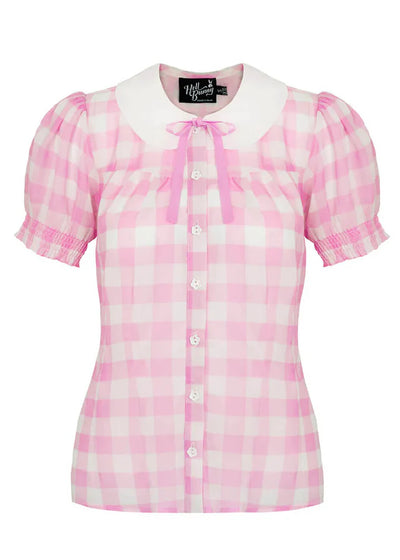 Pink White Cindy Top - Hell Bunny Gingham Check 1950s Womens