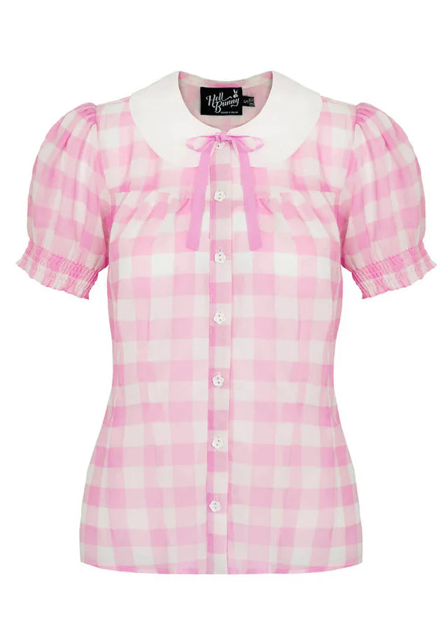 Pink White Cindy Top - Hell Bunny Gingham Check 1950s Womens