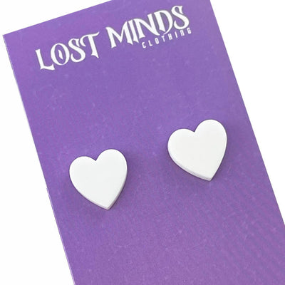 Lost Minds Earrings - Love Hearts - White Studs on card