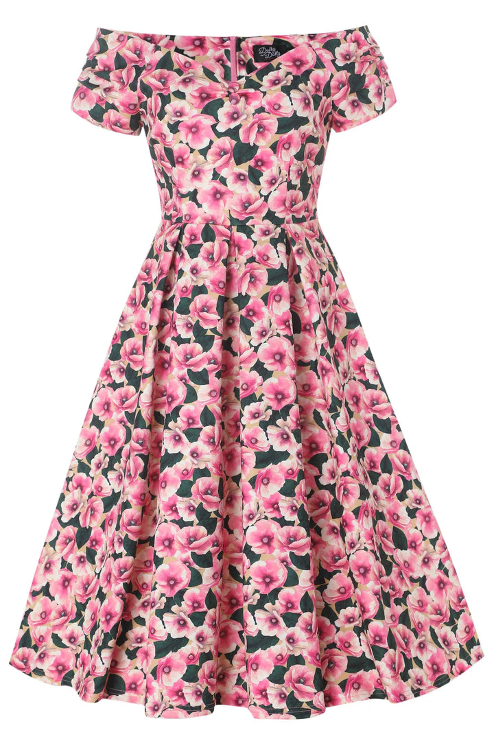Pink Poppy Lily Dress - Dolly & Dotty Women's Vintage Midi Swing Size 22 Only