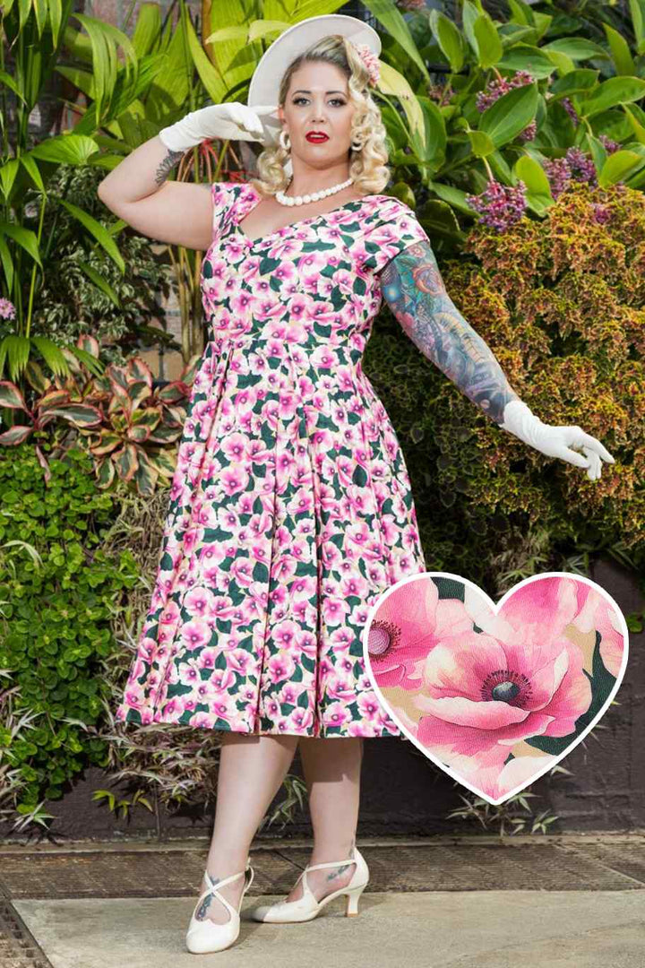 Pink Poppy Lily Dress - Dolly & Dotty Women's Vintage Midi Swing Size 22 Only