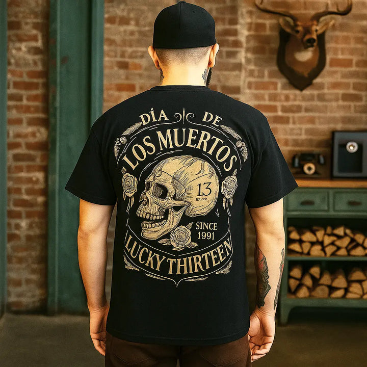 Los Muertos Dead Skull Hot Rod T-Shirt – Lucky 13 Men's Tee
