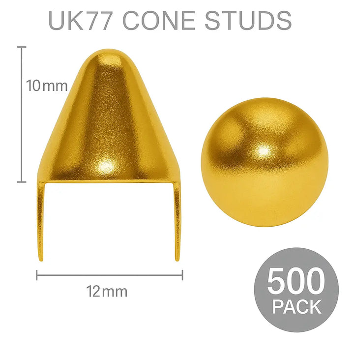 12mm UK77 Cone Studs – Gold Metal Clothing Studs (Pack of 500)