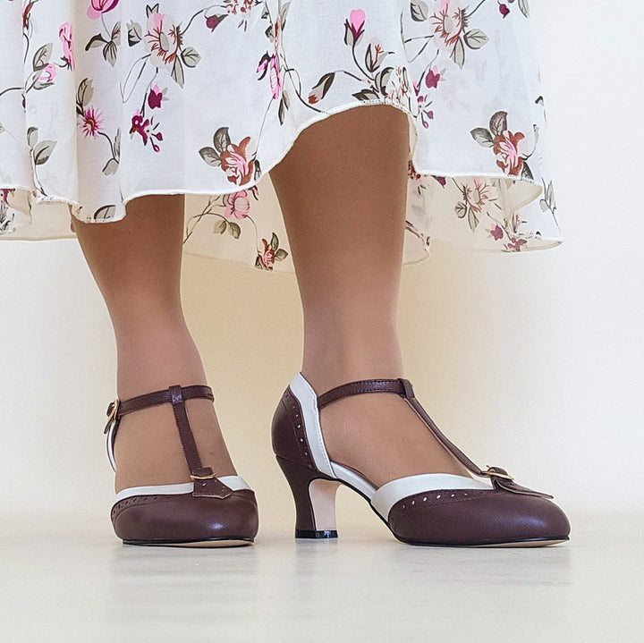 Espresso/Beige Luxe Parisienne Heels - Charlie Stone Vintage Inspired Women's Shoes