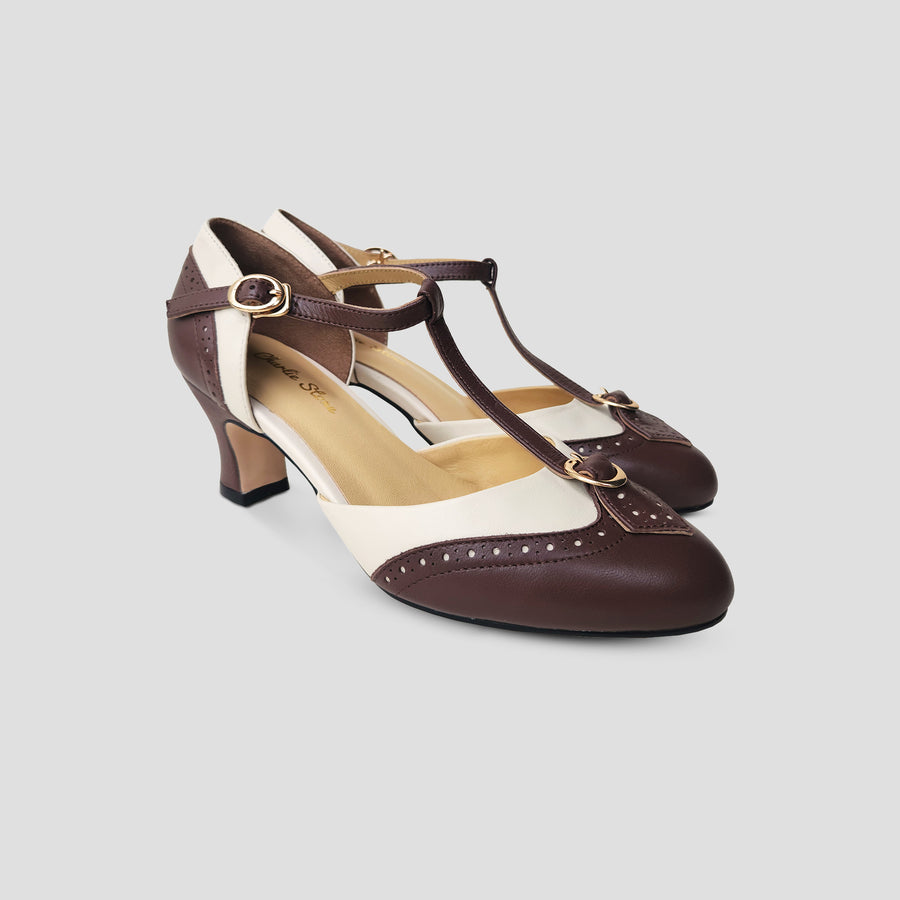Espresso/Beige Luxe Parisienne Heels - Charlie Stone Vintage Inspired Women's Shoes