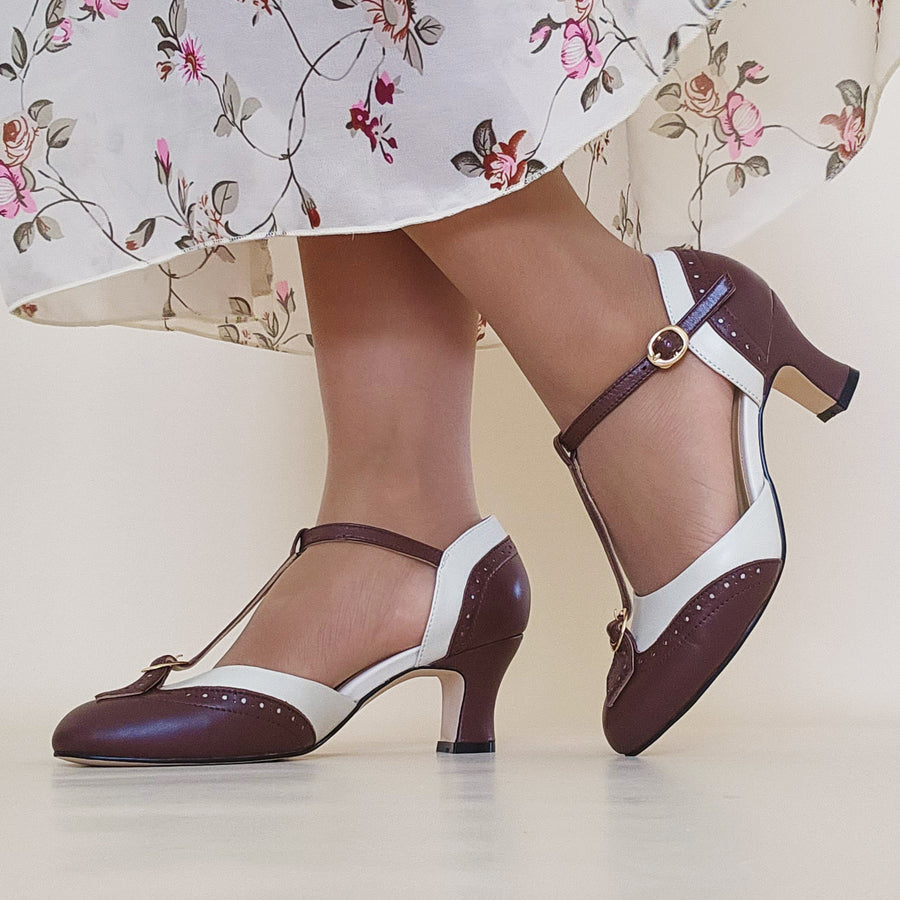 Espresso/Beige Luxe Parisienne Heels - Charlie Stone Vintage Inspired Women's Shoes