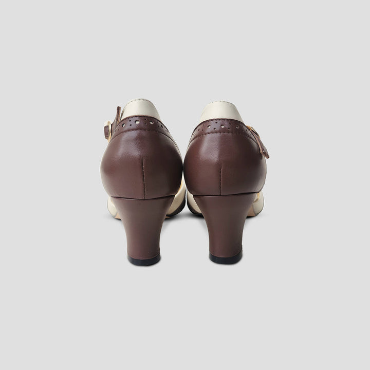 Espresso/Beige Luxe Parisienne Heels - Charlie Stone Vintage Inspired Women's Shoes