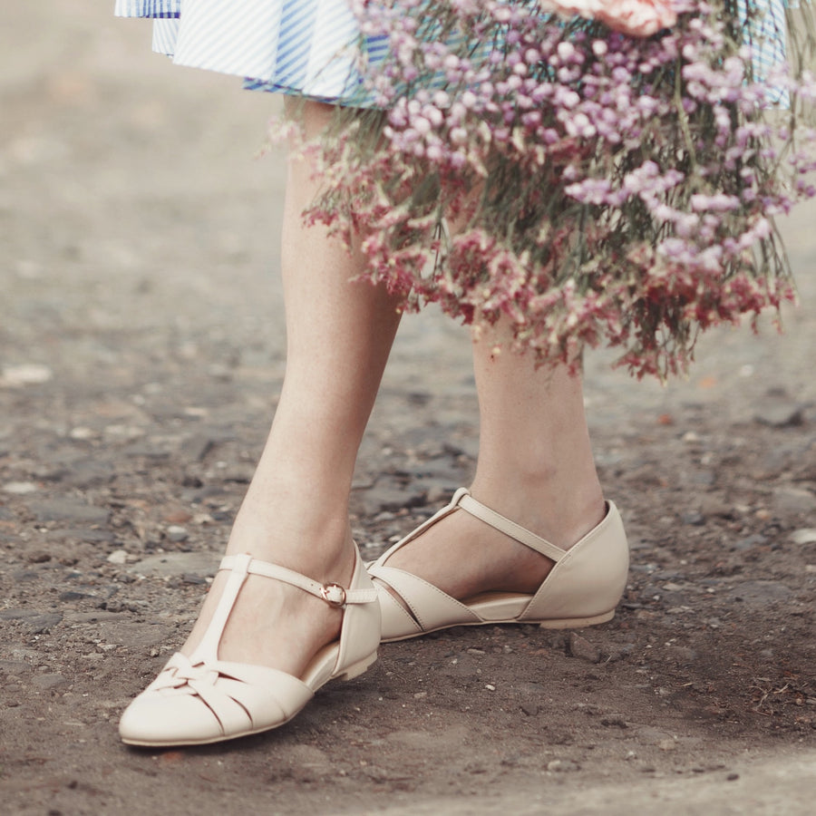 Cream Montpellier Flats - Charlie Stone Vintage Inspired Women's Shoes