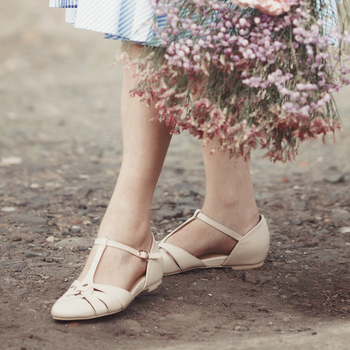 Cream Montpellier Flats - Charlie Stone Vintage Inspired Women's Shoes