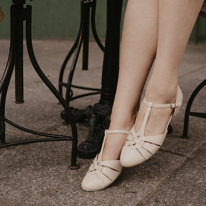 Cream Montpellier Flats - Charlie Stone Vintage Inspired Women's Shoes