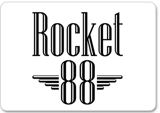 Black and white Rocket 88 logo with winged design elements on a white background.