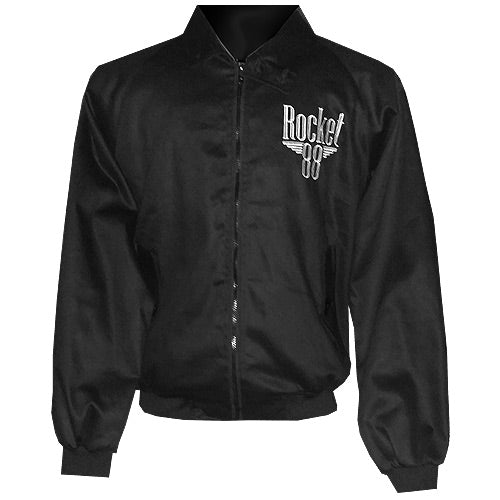 Black Red Rocket 88 Embroidered Jacket - Route 66 Diamond Lined Men's Retro