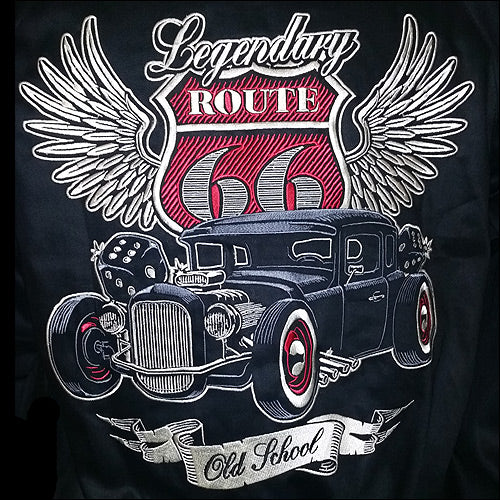 Black Red Rocket 88 Embroidered Jacket - Route 66 Diamond Lined Men's Retro