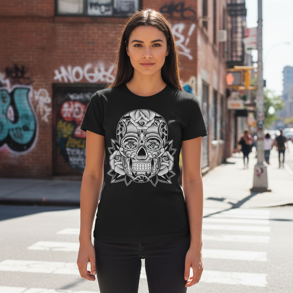 Sugar Skull T-Shirt Lifestyle - Arms Down
