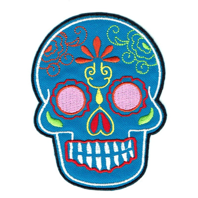 Blue Sugar Skull Patch - Embroidered Iron On Tattoo Style