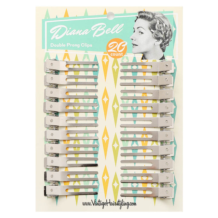 Vintage Hairstyling Diana Bell Double Prong Pin Curl Clips  on card