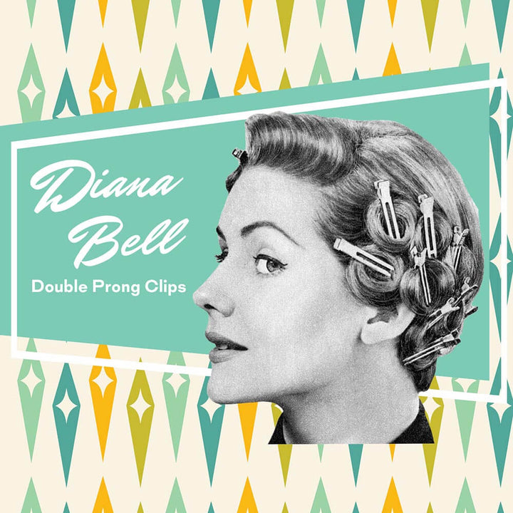 Vintage Hairstyling Diana Bell Double Prong Pin Curl Clips close up of pinned curls