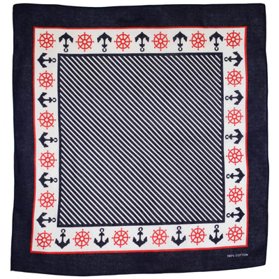 a retro nautical printed bandana with anchors and ships wheel motif