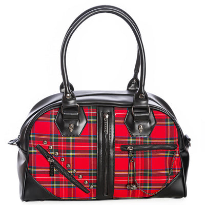 Banned Pandora Bowler Bag - Black/Red Tartan front