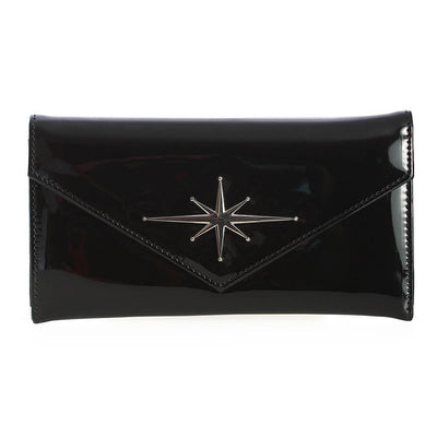 Black retro wallet with a metal star ornament on the front 