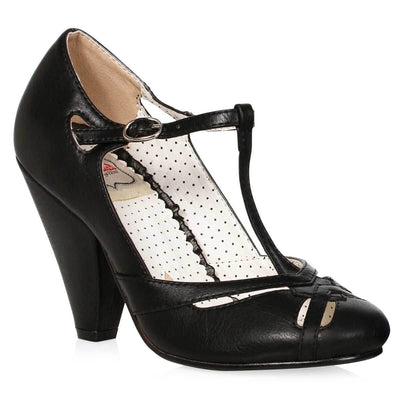 Bettie Page Shoes - T-strap Harley Heels - Black