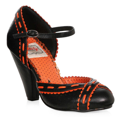 Bettie Page Shoes - Sidney Heels - Black/Orange