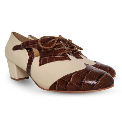Charlie Stone  Boss Peaky Blinders Boots - Cream/Espresso Croc - pair shot - side view