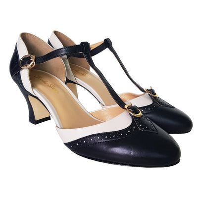 A pair of two tone vintage style 1950s Charlie Stone Luxe Parisienne Shoes - Black/Ivory 