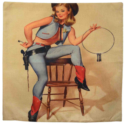 Front image Cowgirl Pin Up Cushion Cover