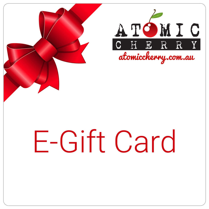 Image of e-gift card with red bow and Atomic Cherry logo