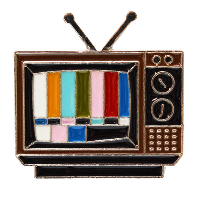 Retro television and antenna with a test patten on the screen enamel pin