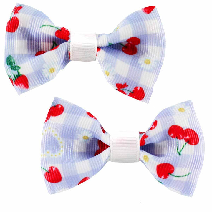 Strawberry Gingham Picnic Bows - Blue/White 