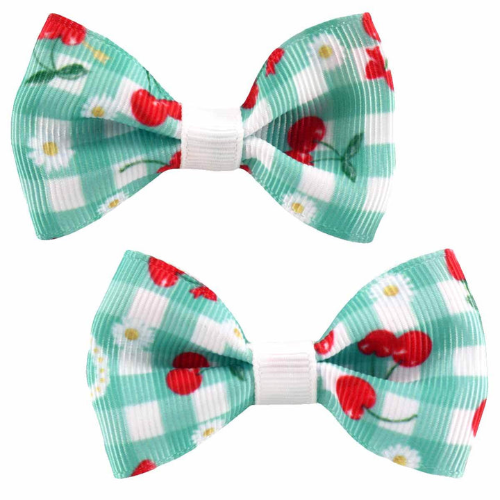  Strawberry Gingham Picnic Bows - Green/White 