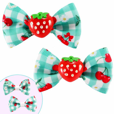  Strawberry Gingham Picnic Bows - Green/White with resin strawberries