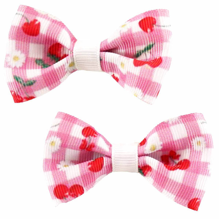 Strawberry Gingham Picnic Bows - Pink/White 