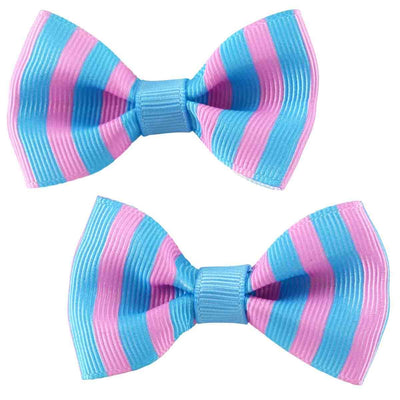 Set of two blue/pink candy stripe hair bow clips
