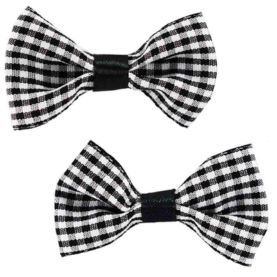 Set of two ribbon hair clips in poly-cotton gingham fabric with black satin ribbon centres