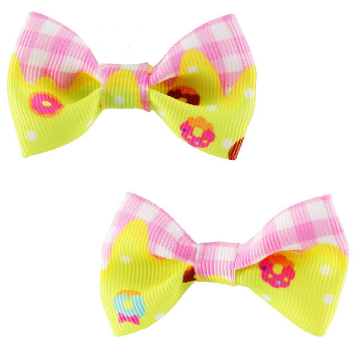 Set of two Doughnut Gingham Bows - Yellow/Pink