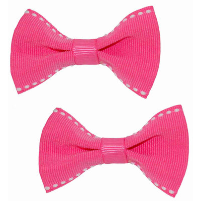 Set of Hot Pink hair Bows with contrasting white stitching