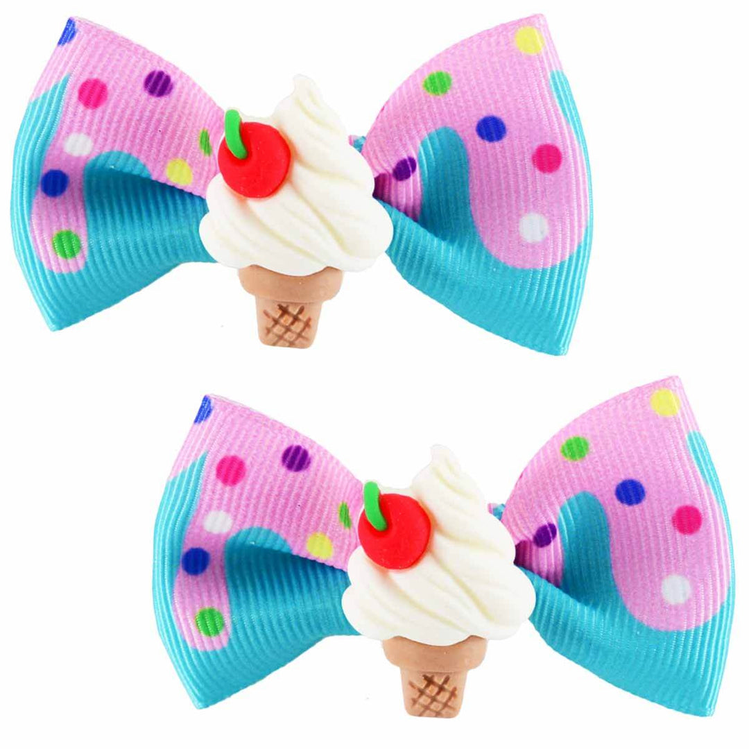 Ice cream sprinkle grosgrain ribbon hair clips with a cute resin ice cream cone